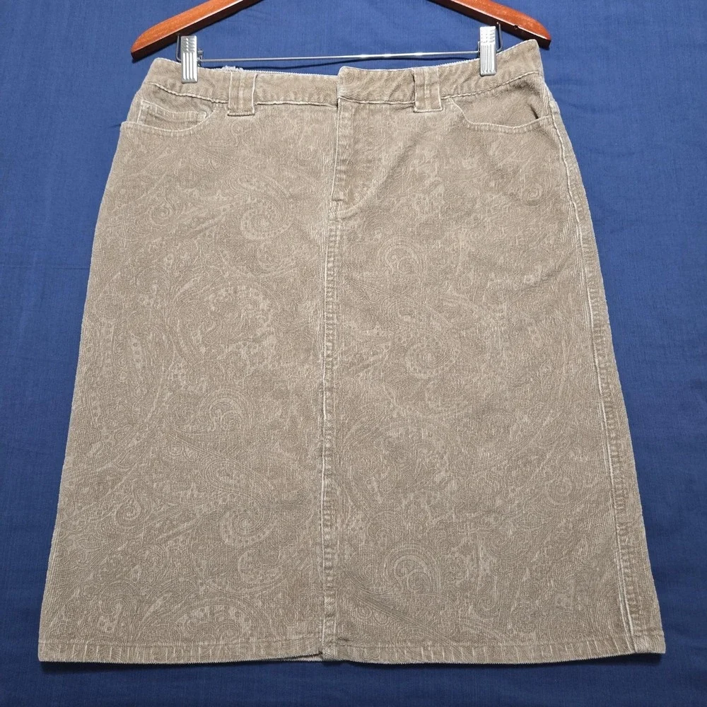 Express Skirt Juniors 9/10 Beige Paisley Corduroy A-Line Knee Length Stretch